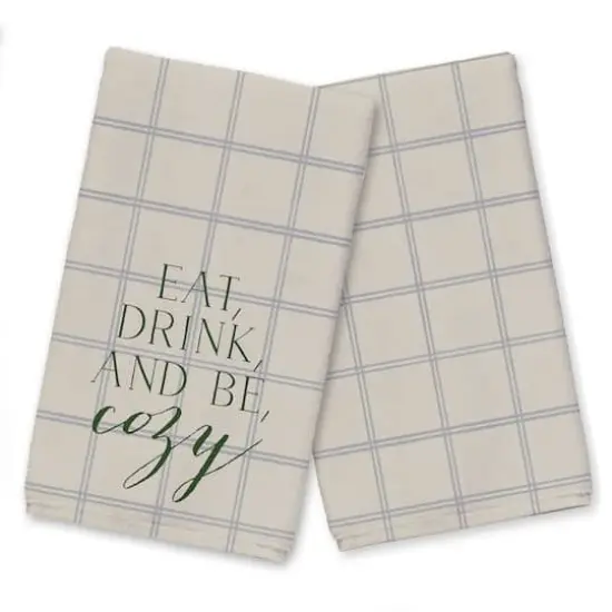 Be Cozy Gray and Cream Check Tea Towel - Set of 2 {1}