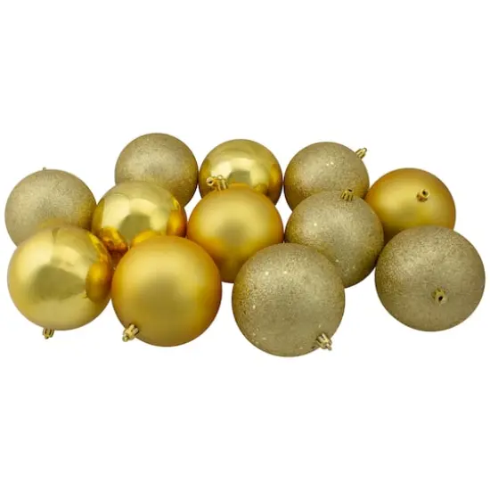 12ct. 4" 4-Finish Gold Shatterproof Ball Ornaments {1}