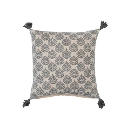 Hello Honey&reg; 18" Gray & Gold Leaf Pattern Cotton Pillow with Tassels {1}