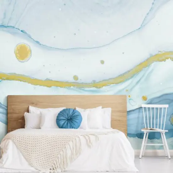 RoomMates Sea Foam Peel & Stick Wallpaper Mural Blue/Gold {4}