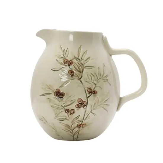 Hello Honey&reg; 3qt. Cream & Green Olive Branch Design Debossed Stoneware Pitcher {5}