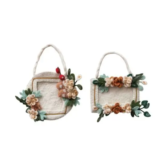 Hello Honey&reg; Handmade Wool Felt Photo Frame Ornament Set with Appliqued Flowers & Velcro {1}