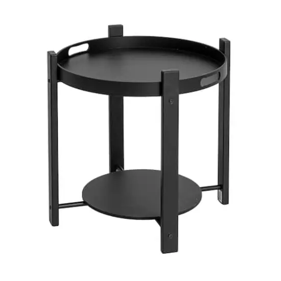 Hello Honey&reg; Black Chic Fir Wood & Metal Tray Table {1}