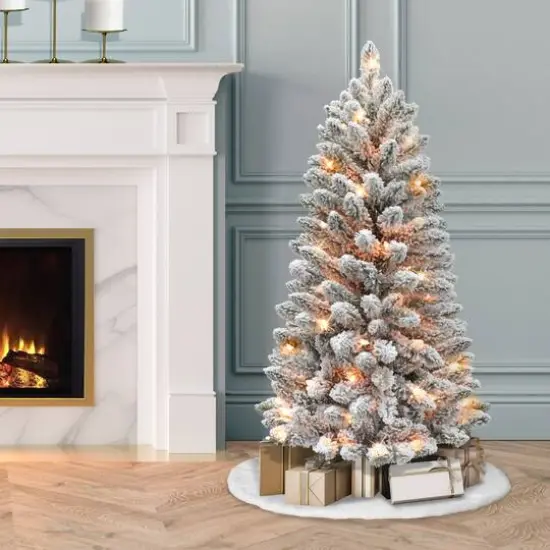 4ft. Pre-Lit Flocked Carson Pine Artificial Christmas Tree, Clear Lights {3}