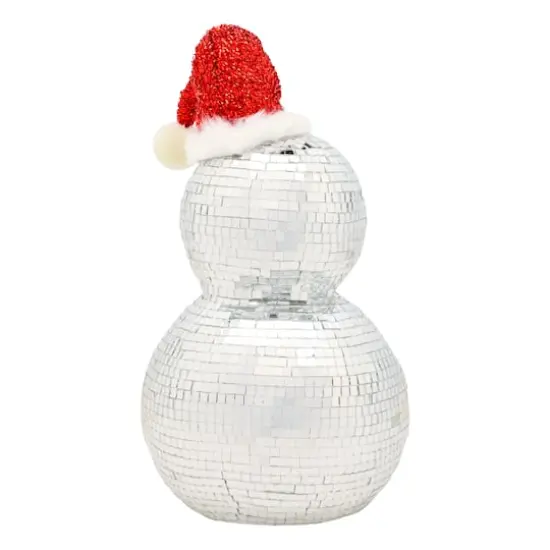 12" Disco Ball Snowman with Red Santa Hat {7}