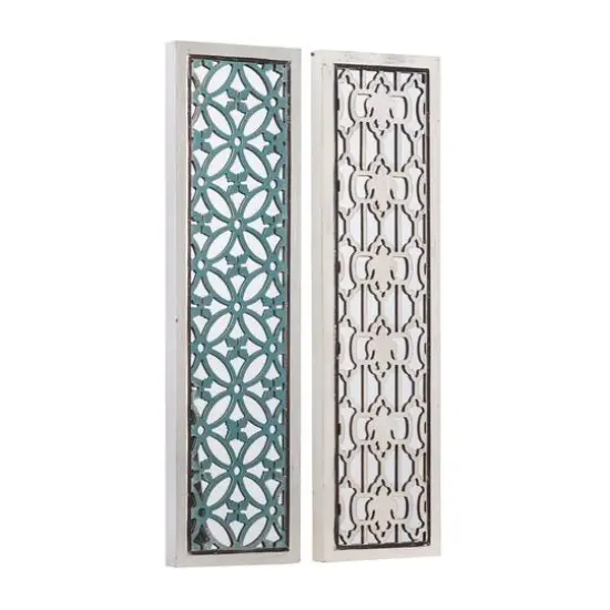 Set of 2 White Wood Glam Wall Decor, 12" x 43" {3}