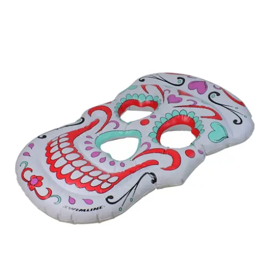 Swimline 5ft. Inflatable White & Pink Sugar Skull Swimming Pool Float {5}