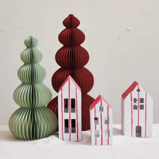 Hello Honey® White & Red Hand-Painted Paper Mache House Set {3}