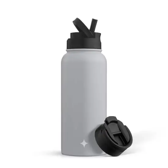 JoyJolt&reg; 32oz. Vacuum Insulated Water Bottle With Flip Lid & Sport Straw Lid Gray {1}