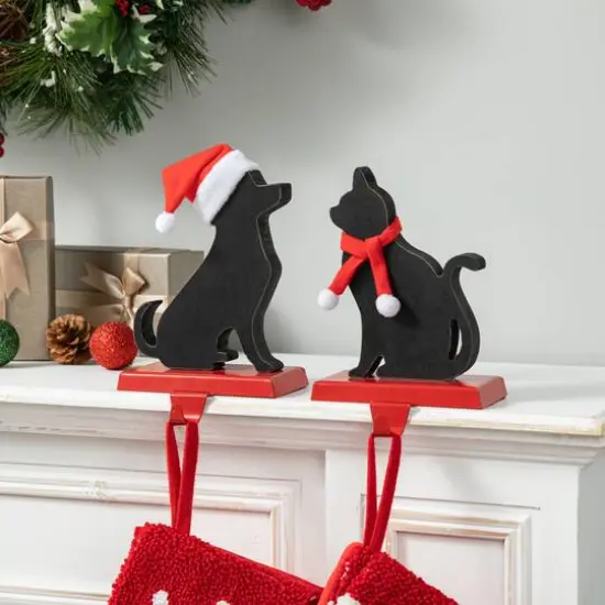 Glitzhome&reg; Cat & Dog Metal Christmas Stocking Holder Set {3}