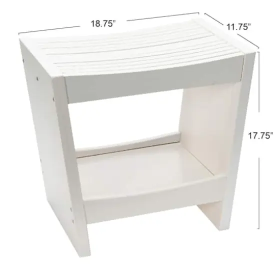 Hello Honey&reg; 18" Modern Slatted Solid Wood Stool With Storage Shelf White Finish {8}