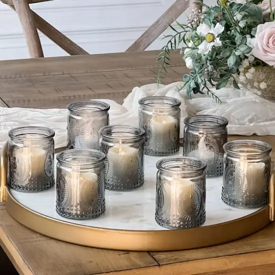 Kate Aspen&reg; Vintage Smoke Gray Glass Tea Light Holder Set {3}