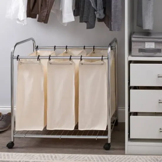 Organize It All 3 Section Laundry Sorter Basket on Wheels {4}