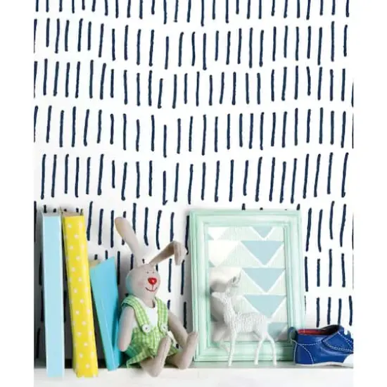 RoomMates Tick Marks Peel & Stick Wallpaper Blue and White {6}