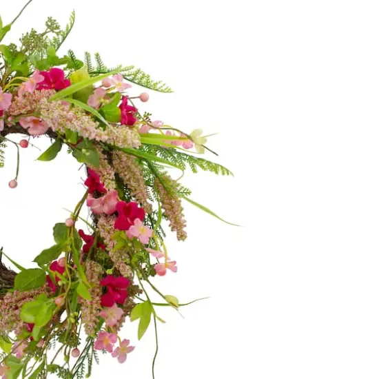 21" Pink Spring Floral Foliage & Berry Twig Wreath {4}