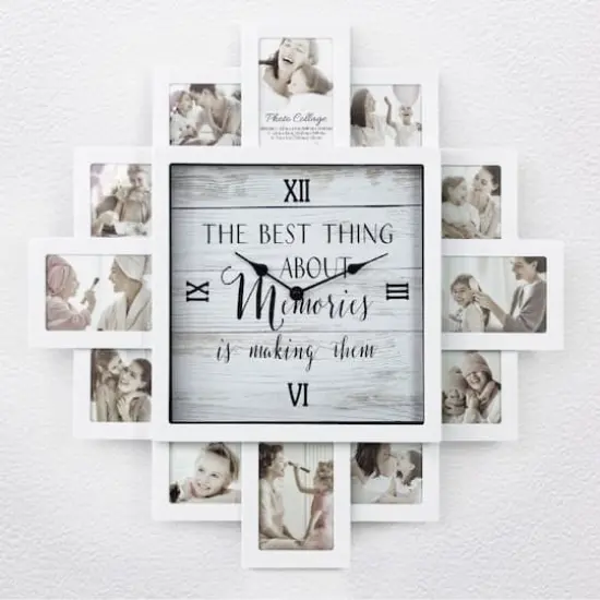 White Farmhouse Shabby-Chic "Memories" Picture Frame Wall Collage Clock {6}
