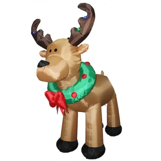 8ft. Pre-Lit Inflatable Reindeer with Wreath & Multicolor LED Lights {1}