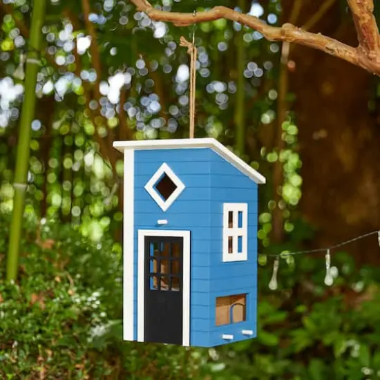 Glitzhome&reg; 14" Modern Blue Wood Garden Birdhouse {3}