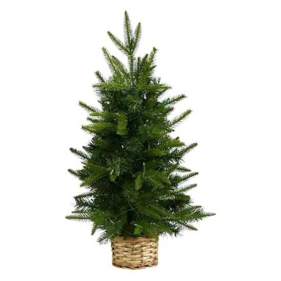 2ft. Pre-Lit Artificial Christmas Tree in Decorative Basket, Clear LED Lights {4}