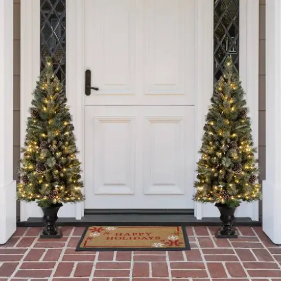 5ft. Pre-Lit Flocked Pine Artificial Christmas Tree, Warm White Lights, 2ct. {3}