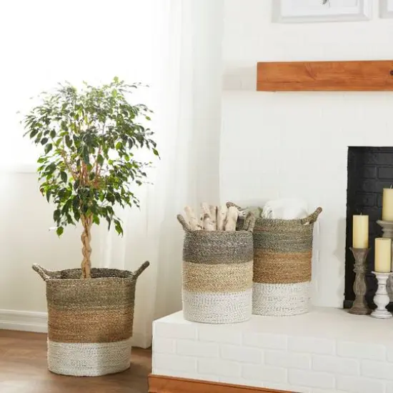Multi Colored Seagrass Contemporary Storage Basket Set {9}