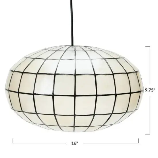 Hello Honey&reg; 16" White Capiz Seashell & Black Oblong Ceiling Light {5}