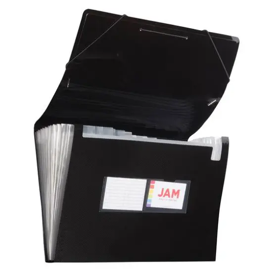 JAM Paper 10" x 15" Legal Size 13 Pocket Plastic Expanding File Accordion Folder Black {1}