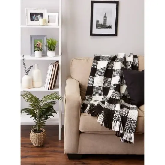 DII&reg; Black & White Check Acrylic Woven Throw {8}