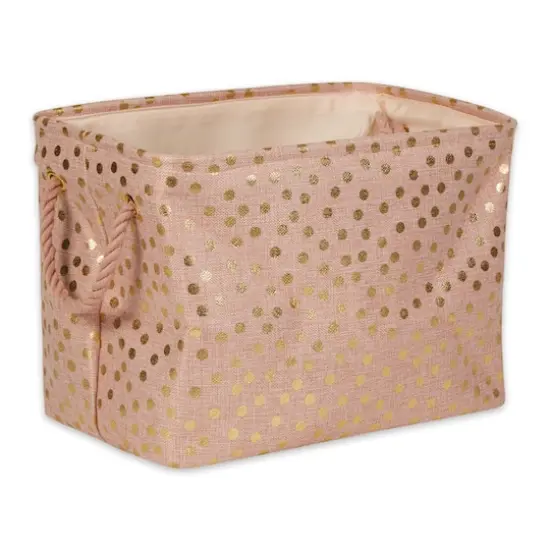 Medium Polyester Rectangle Bin With Gold Dots Millennial Pink {1}