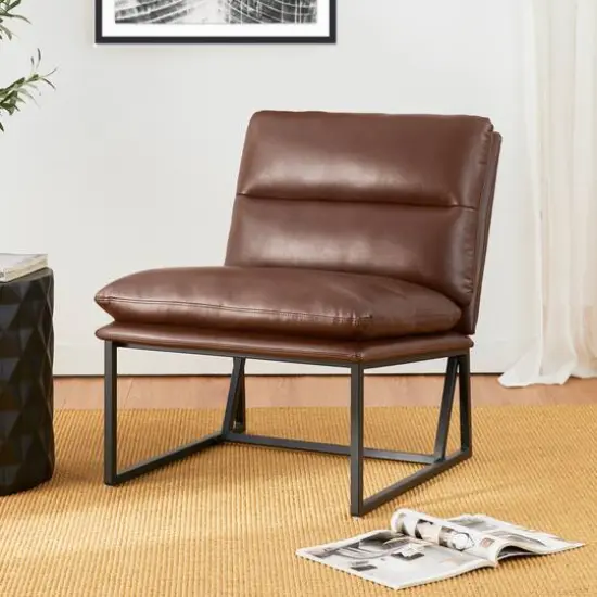 Glitzhome&reg; Modern Thick Leatherette Accent Chair Coffee {4}