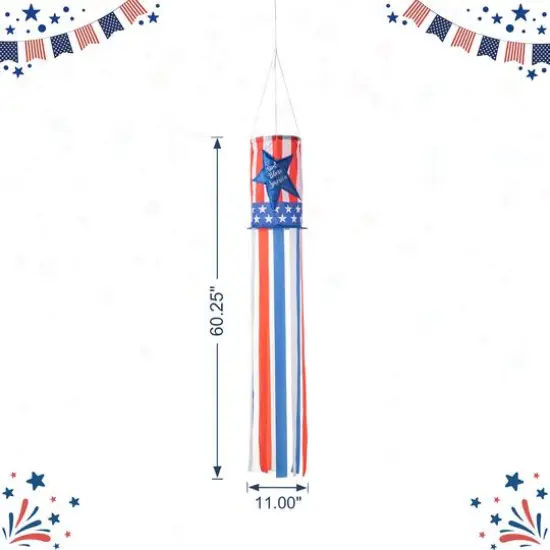 Glitzhome&reg; 60" Patriotic Stars & Stripes Windsock {8}