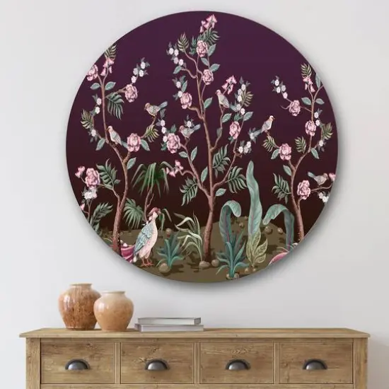 Designart - Chinoiserie With Birds and Peonies I - Traditional Metal Circle Wall Art {4}