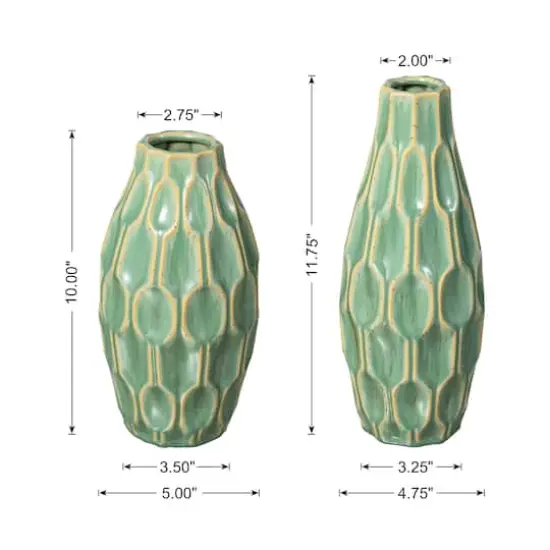 Glitzhome&reg; Geometric Green Ceramic Modern Vase Set {4}