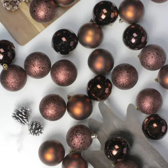60ct. 2.5" Mocha Brown Shatterproof 4-Finish Christmas Ball Ornaments {3}