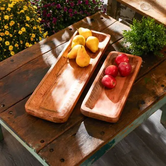 Natural Mango Wood Dough Bowl Tray Set {5}