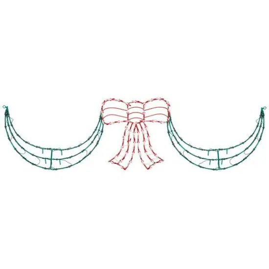 3-Piece Lighted Red Bow and Green Swag Christmas Decoration {6}