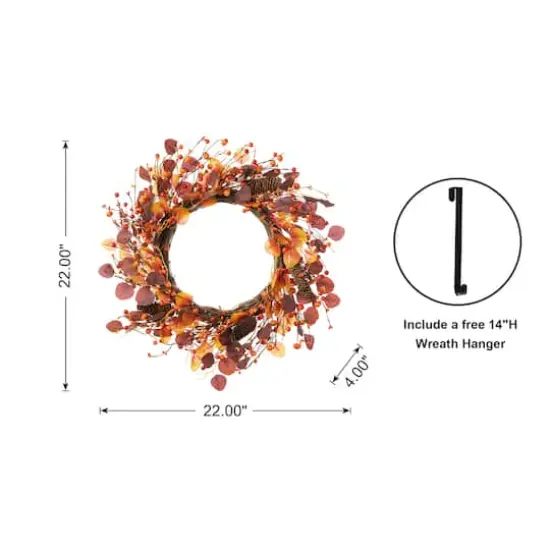 Glitzhome&reg; 22" Fall Eucalyptus Berry Wreath {16}