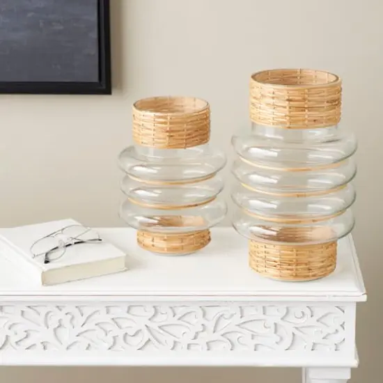 Clear Rattan Wrapped Glass Bubble Vase Set {3}