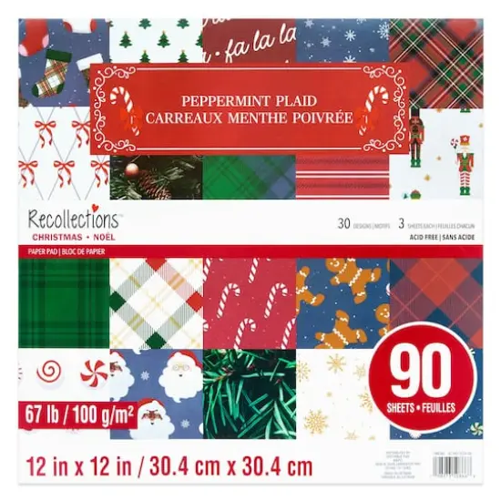 12" x 12" Peppermint Plaid Paper Pad, 90 Sheets by Recollections&trade; {1}