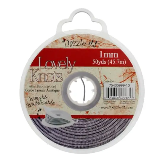 John Bead Lovely Knots 1mm Asian Knotting Cord with Bobbin, 50yd. Silver {4}