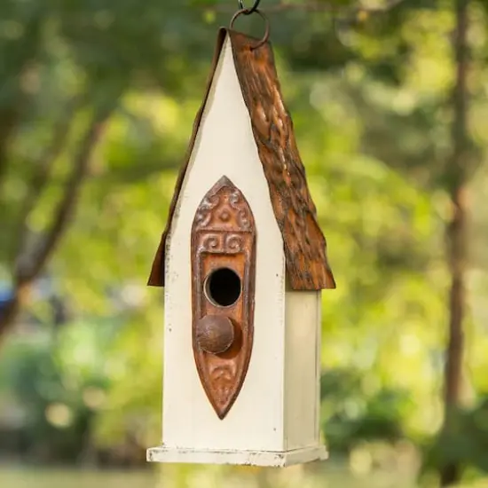 Glitzhome&reg; 13.25" White Distressed Wood Birdhouse {3}