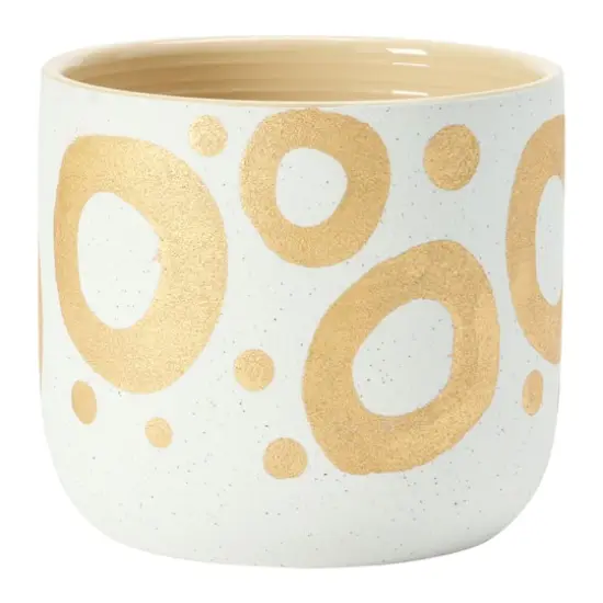 Hello Honey&reg; 6.5" White & Gold Hand-Painted Stoneware Planter {3}