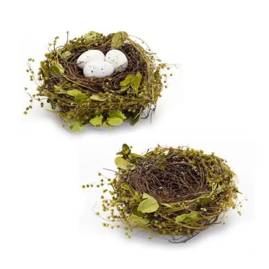 7" Natural Twig Bird Nest with Speckled Eggs Set {5}