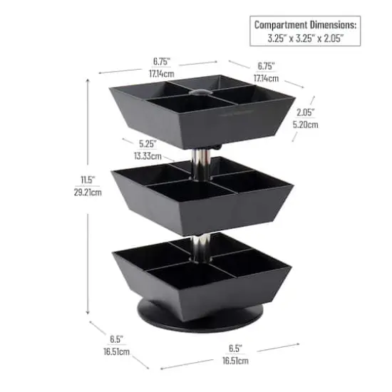 Mind Reader Anchor Collection 3-Tier 12-Compartment Black Tea and Condiment Carousel {4}