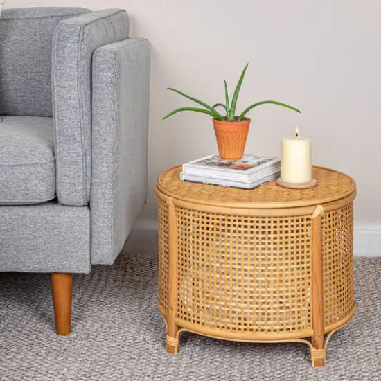 Hello Honey&reg; Round Bamboo & Rattan Accent Table Natural {4}