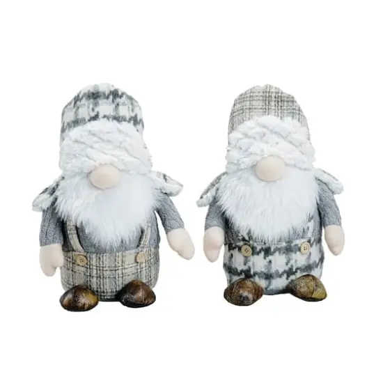 Santa's Workshop 11" Gray Plaid Gnomes Set {1}