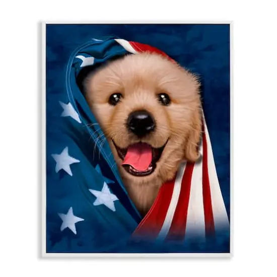 Stupell Industries Puppy & American Flag Framed Giclee Art White {1}
