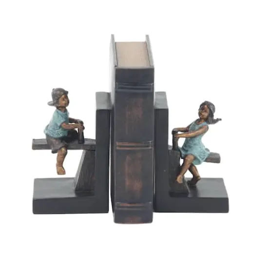 8" Brown Polystone Playing Children Bookends {1}