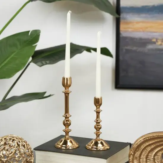 Gold Aluminum Metal Candle Holder Set {9}
