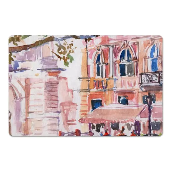 Watercolor Street Scene Floor Mat {1}